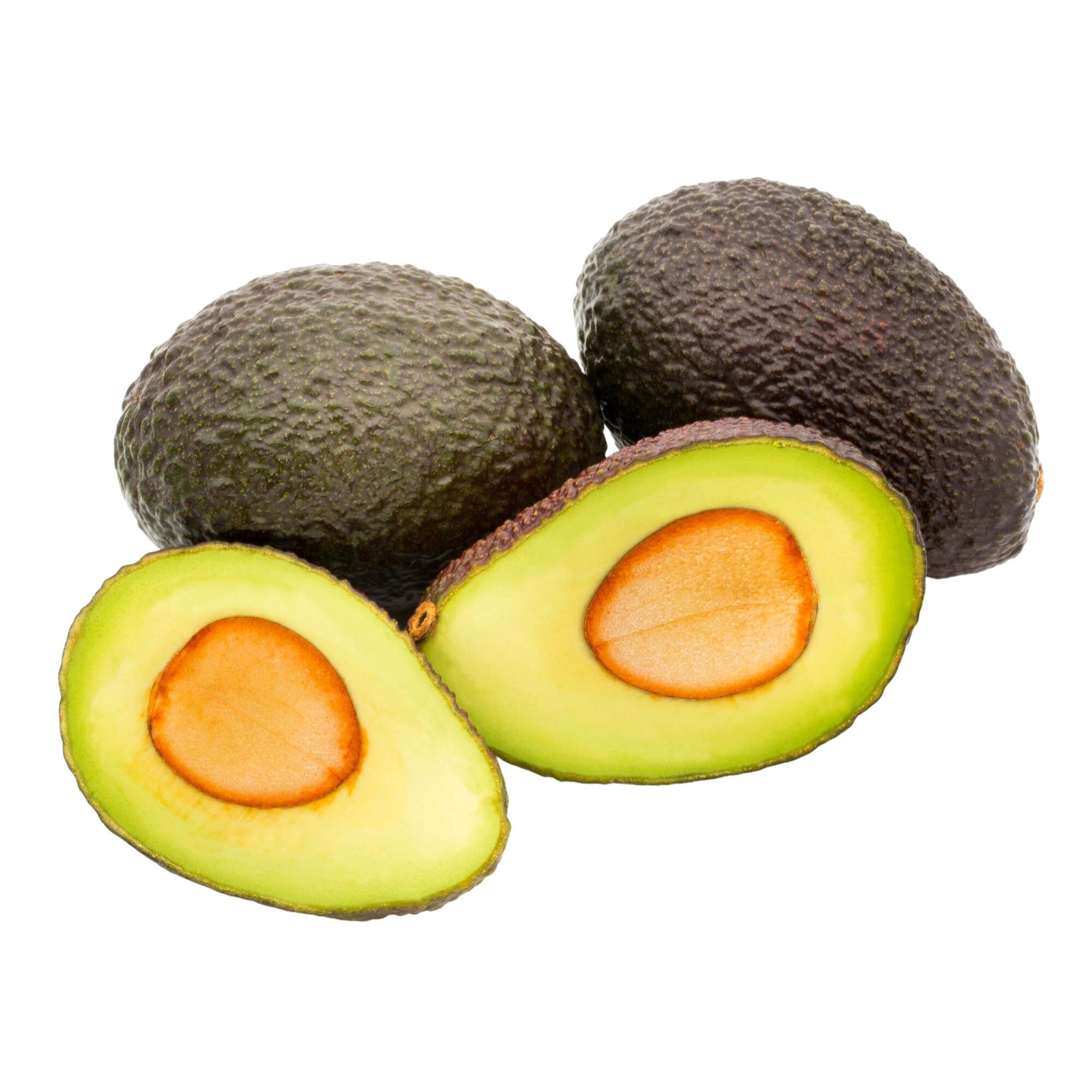 Conjunto piezas aguacate aislado sobre fondo blanco